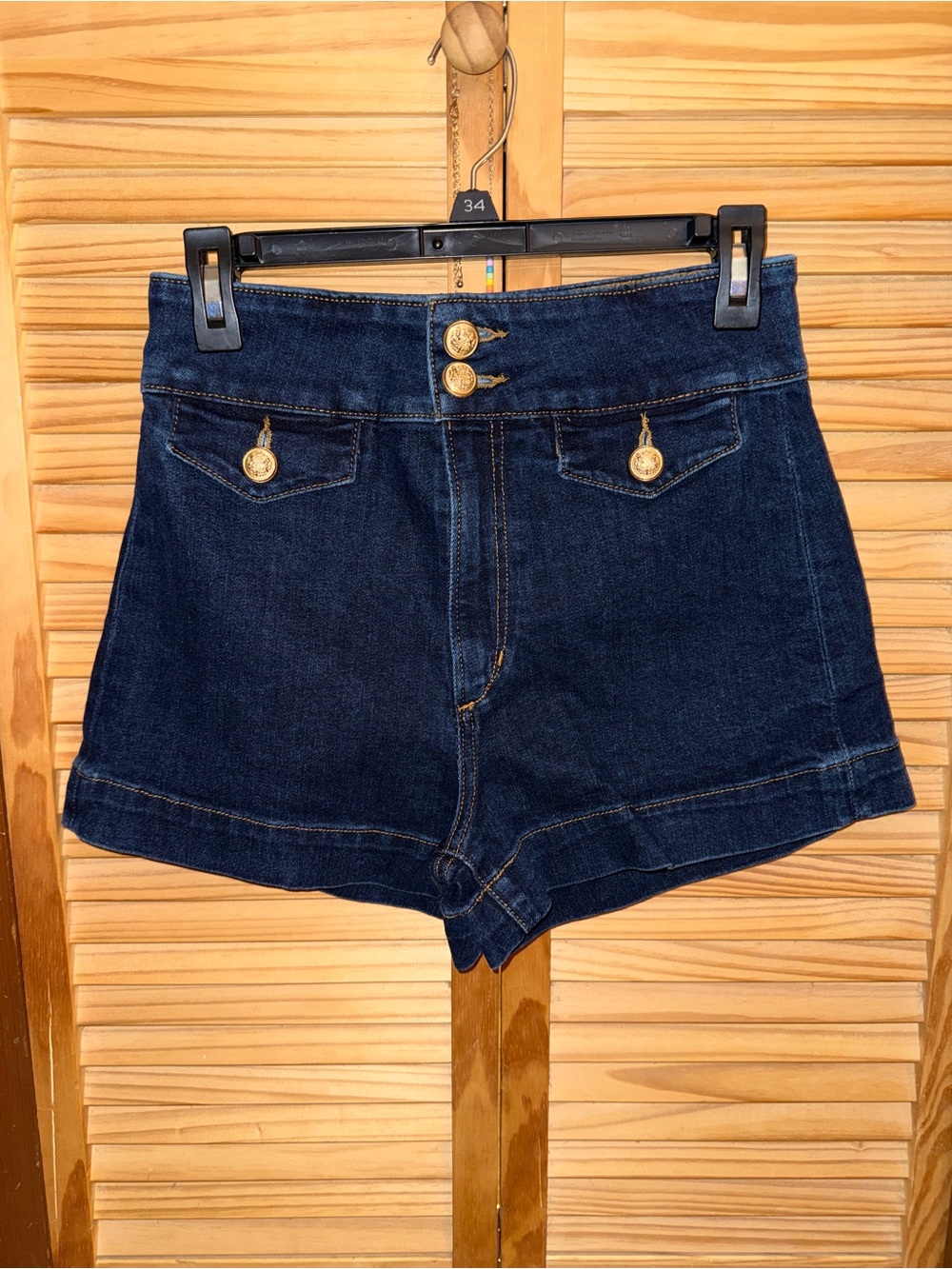 Joe's Jeans Dark Blue High-Waist Denim Shorts with Gold Buttons